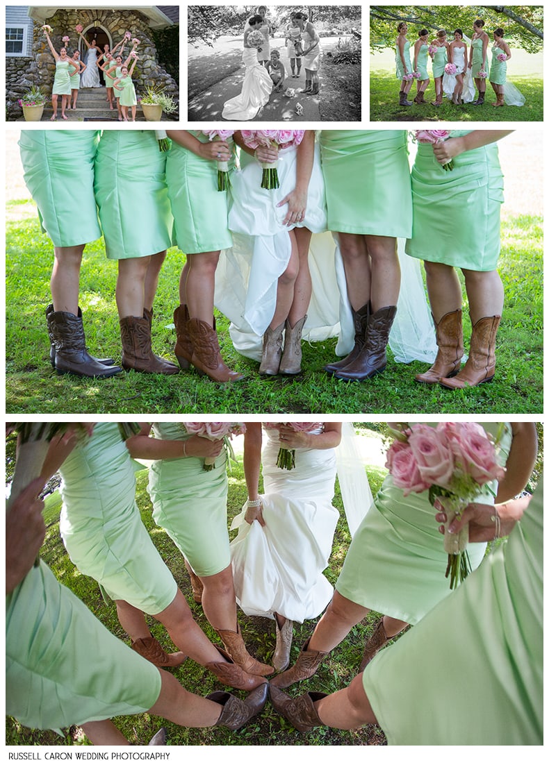 Bride and bridesmaids in cowboy boots