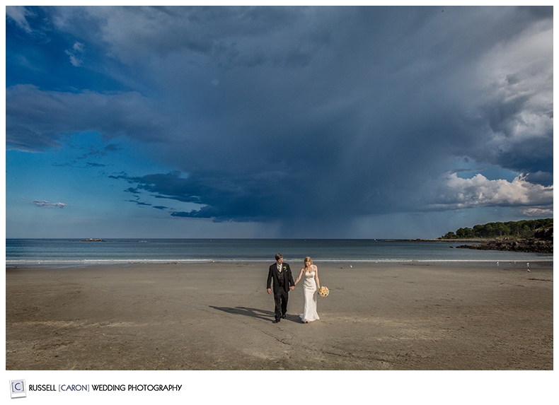 Bride and groom at York Beach, Maine