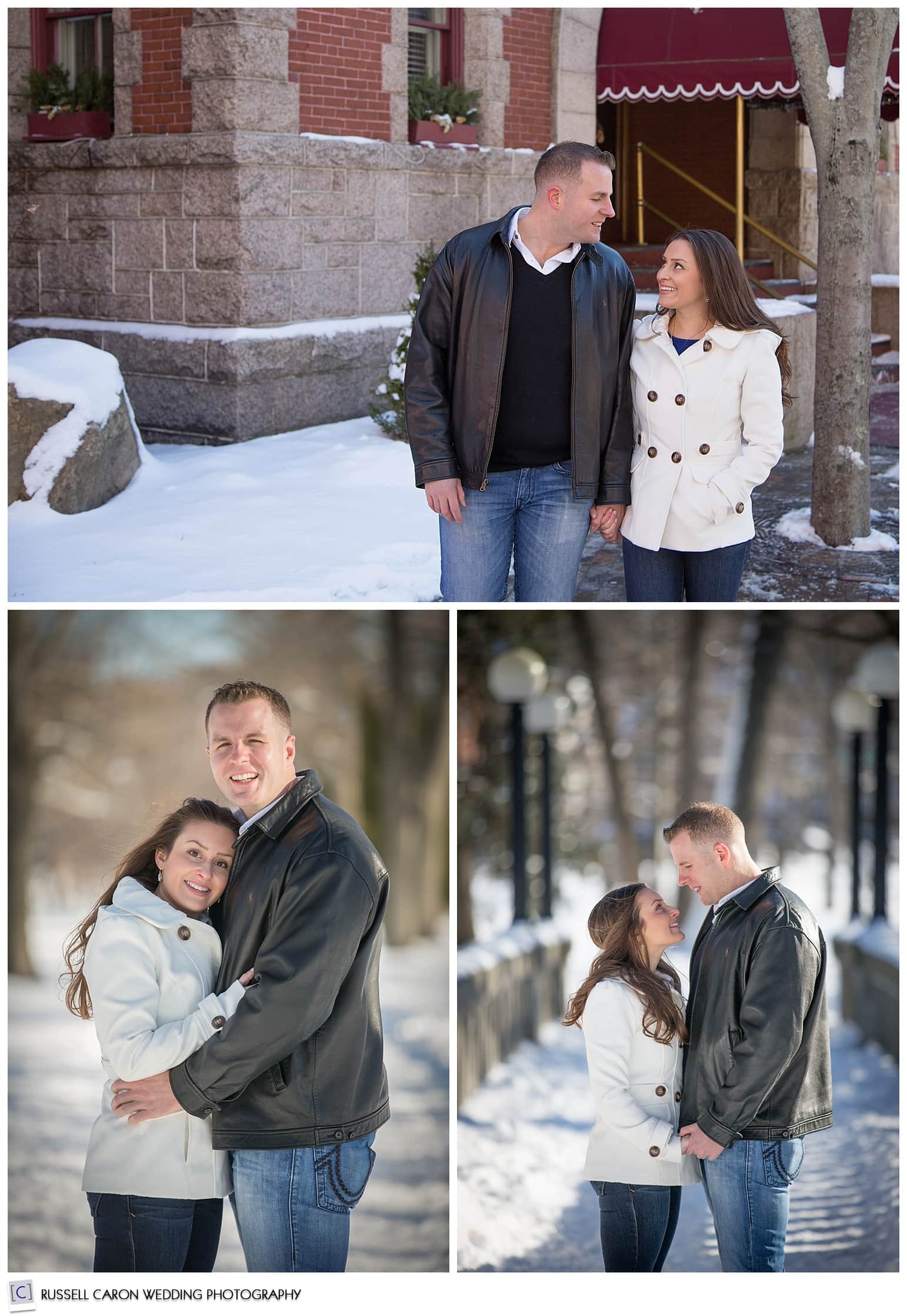 Snowy engagement session, Milk Street, Portland, Maine