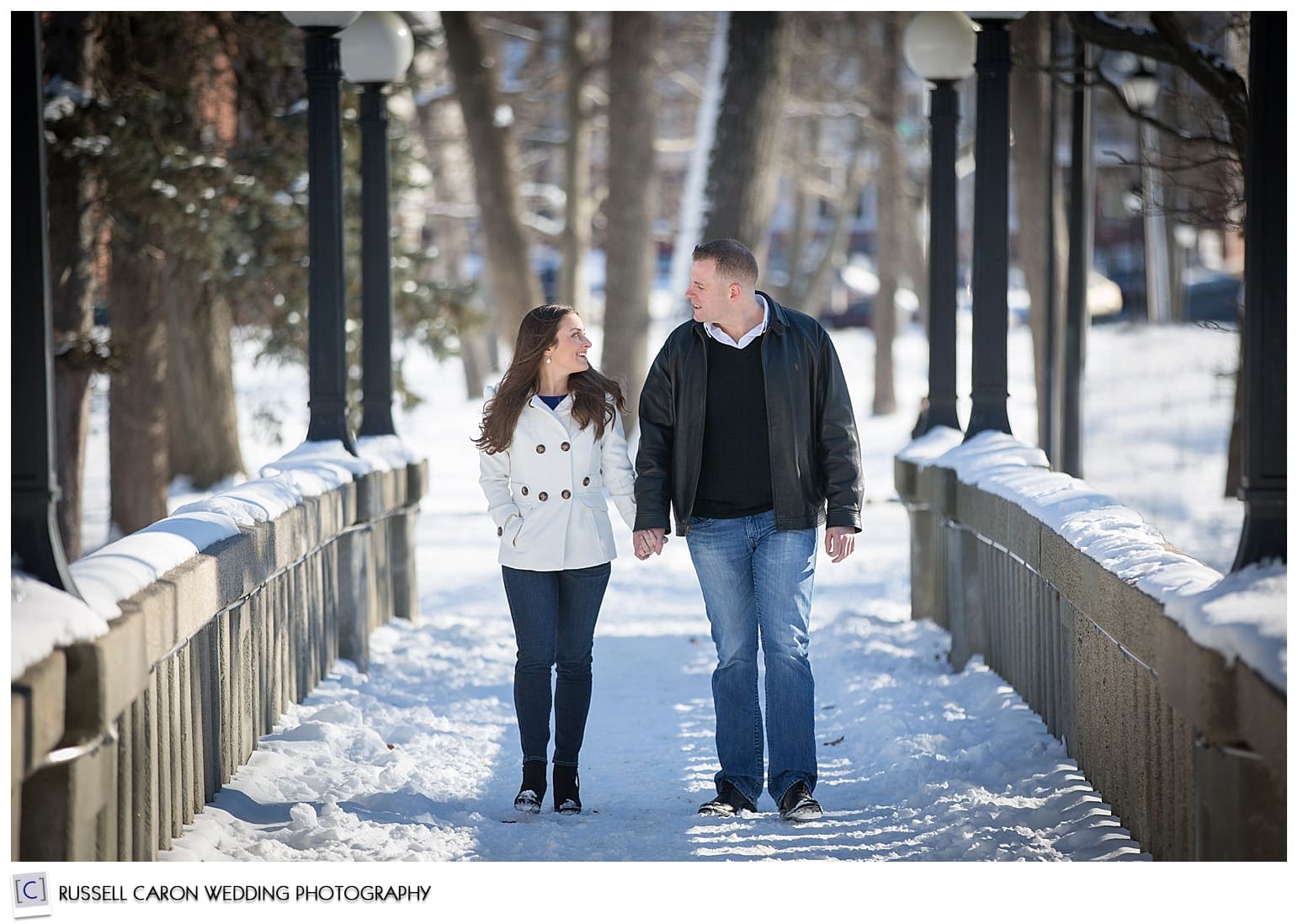 Portland Maine winter engagement, Deering Oaks Park