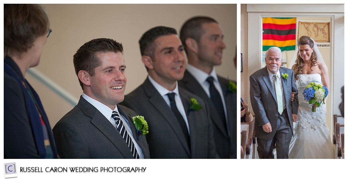 Groom at the altar, bride coming down the aisle