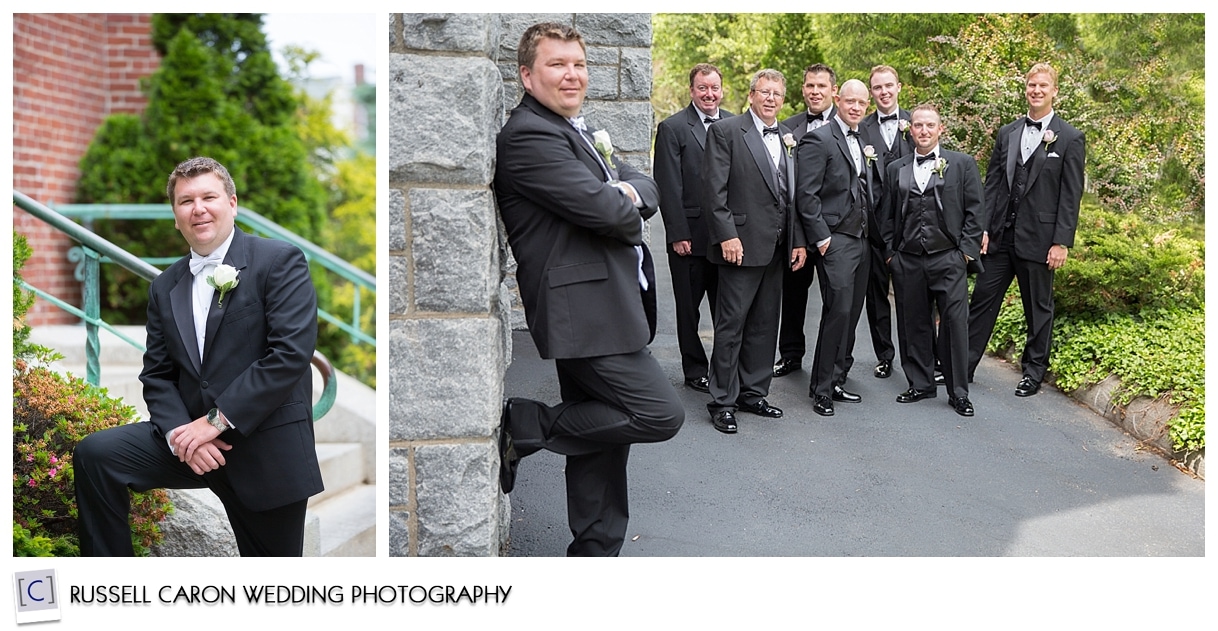 Groomsmen in front of church