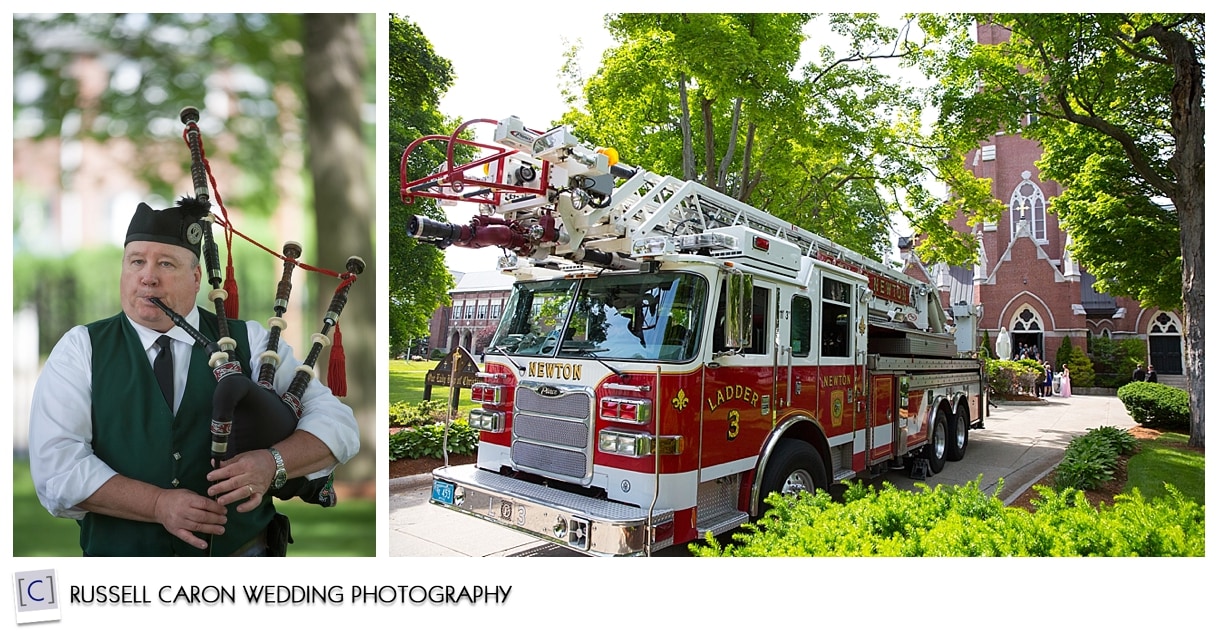 Fire truck and bagpiper after the ceremony