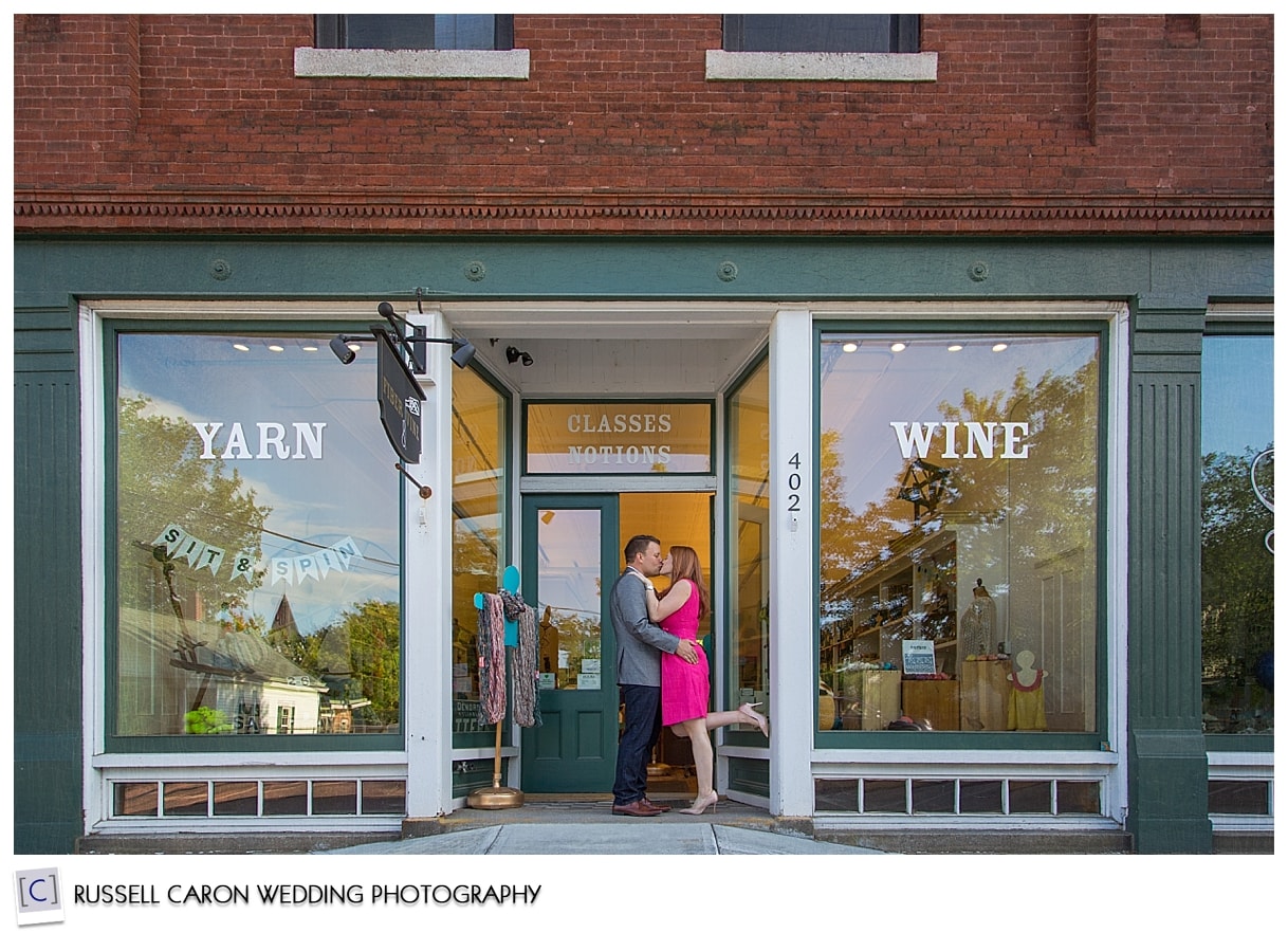 Couple in front of Fiber & Vine, Norway, Maine