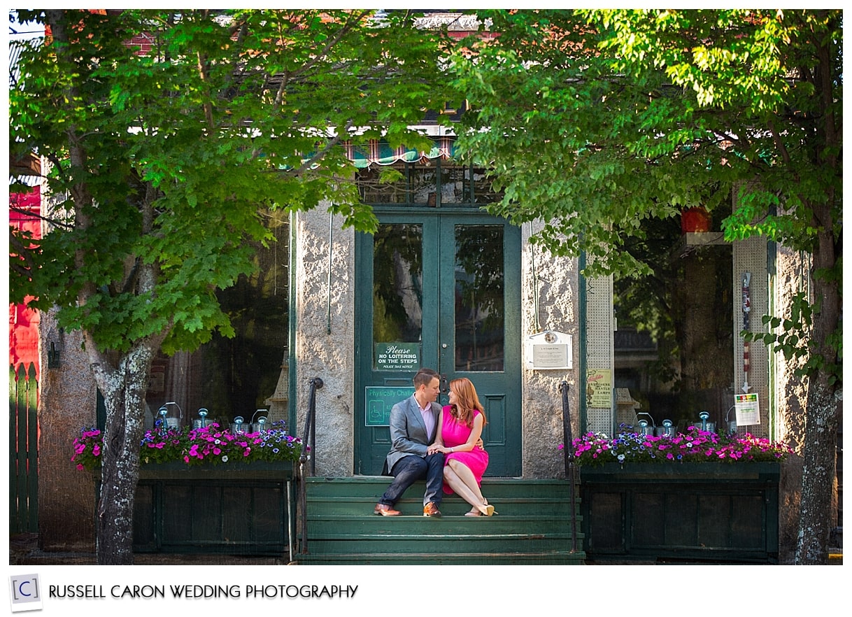 A couple on the steps, Main Street, Norway, Maine