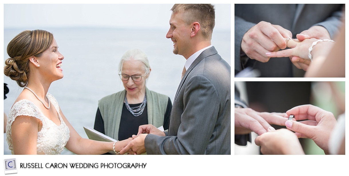 Exchange of rings during elopement ceremony, Lincolnville, Maine