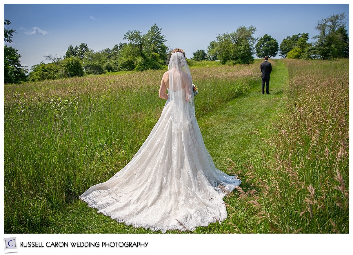 Bride and groom during first look