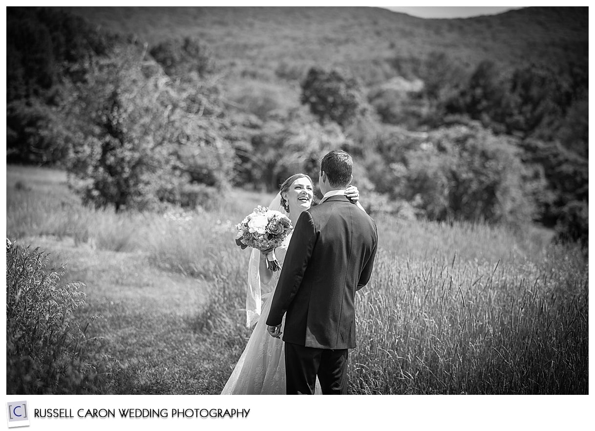 Bride and groom in first look photos