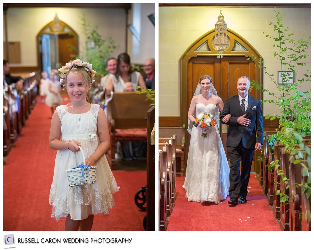 Flower girls, and bride coming down the aisle