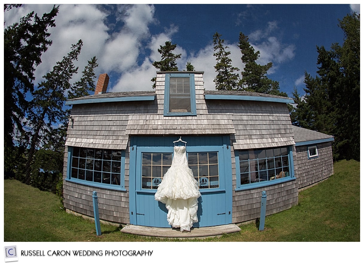 Wedding dress hanging outside