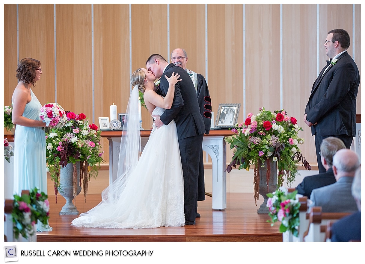 Bride and groom's first kiss