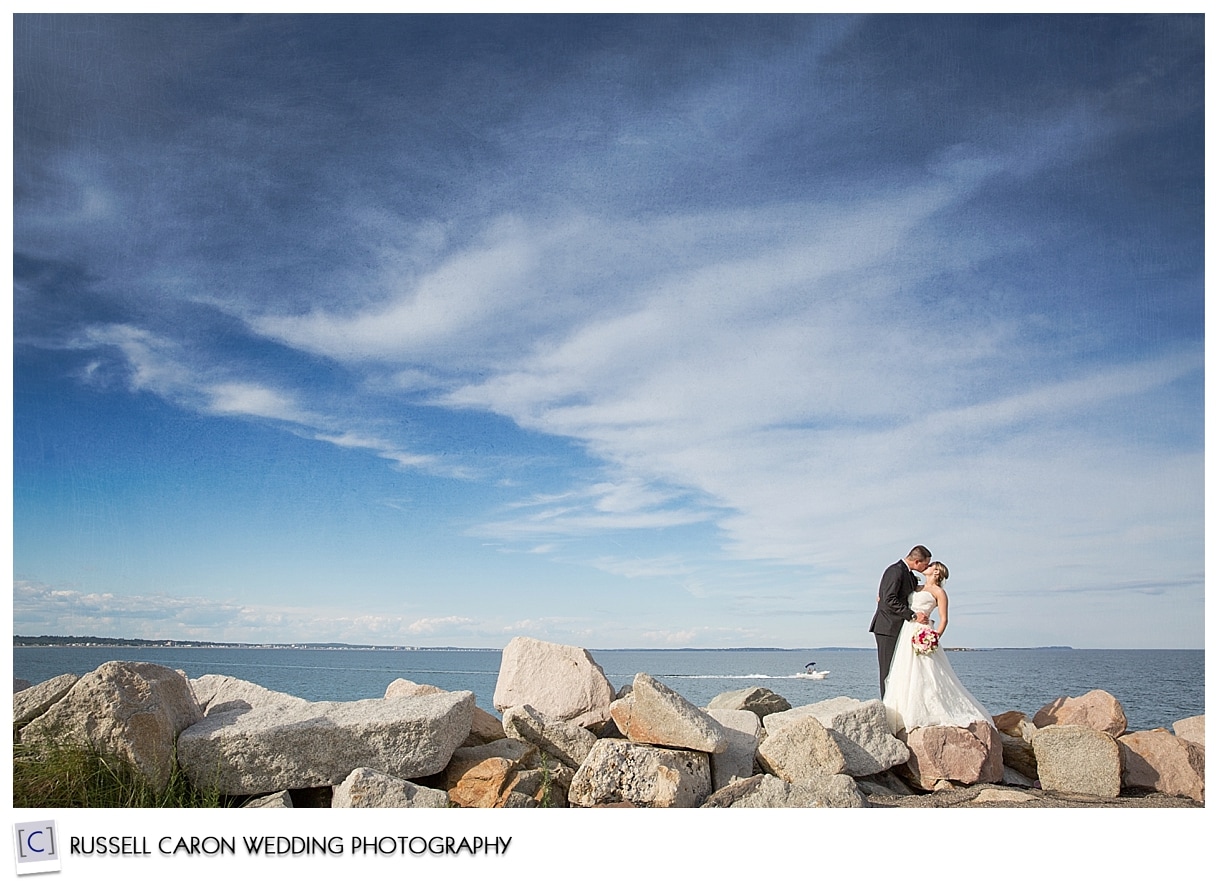 Bride and groom on the breakwater