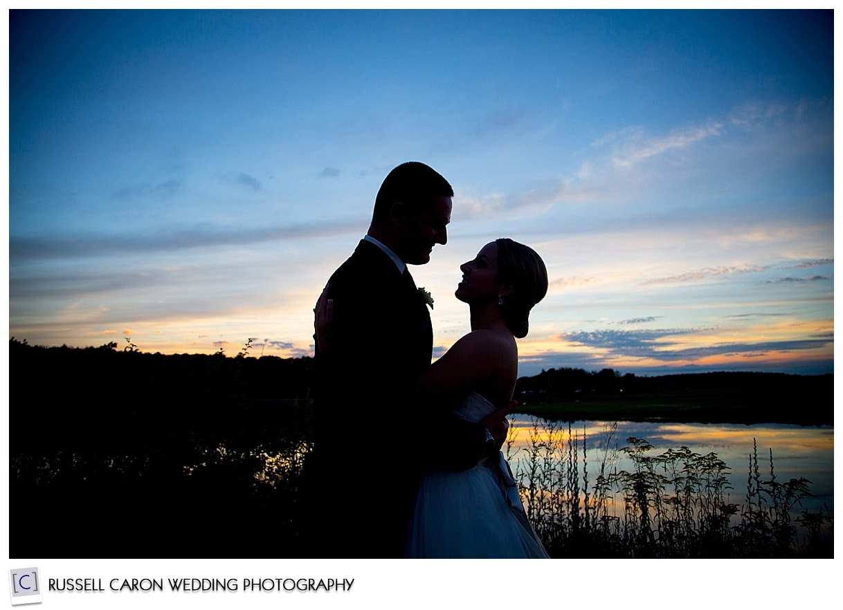 Silhouette of bride and groom