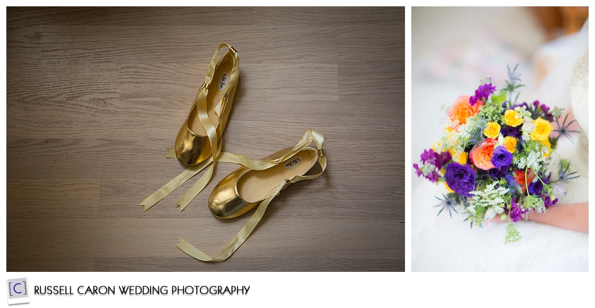 Wedding shoes, bridal bouquet
