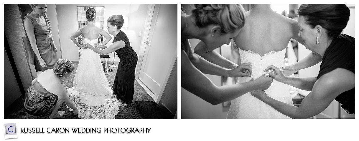 Bride getting into dress photos