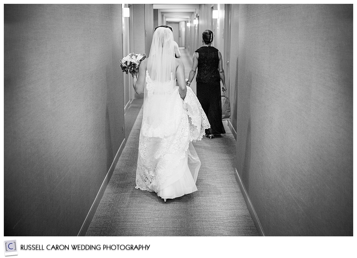 Bride walking down hall