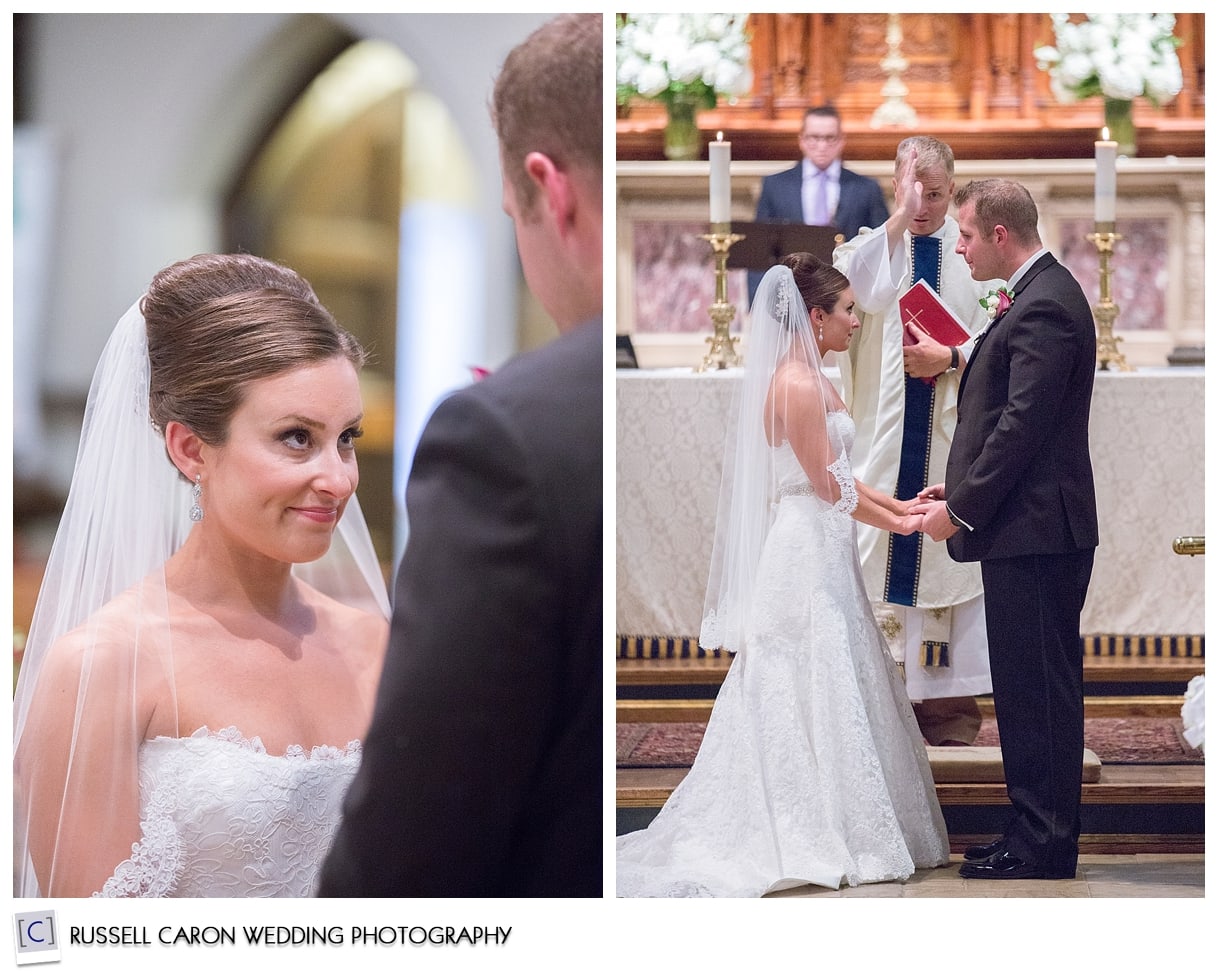 Bride and groom at end of wedding ceremony