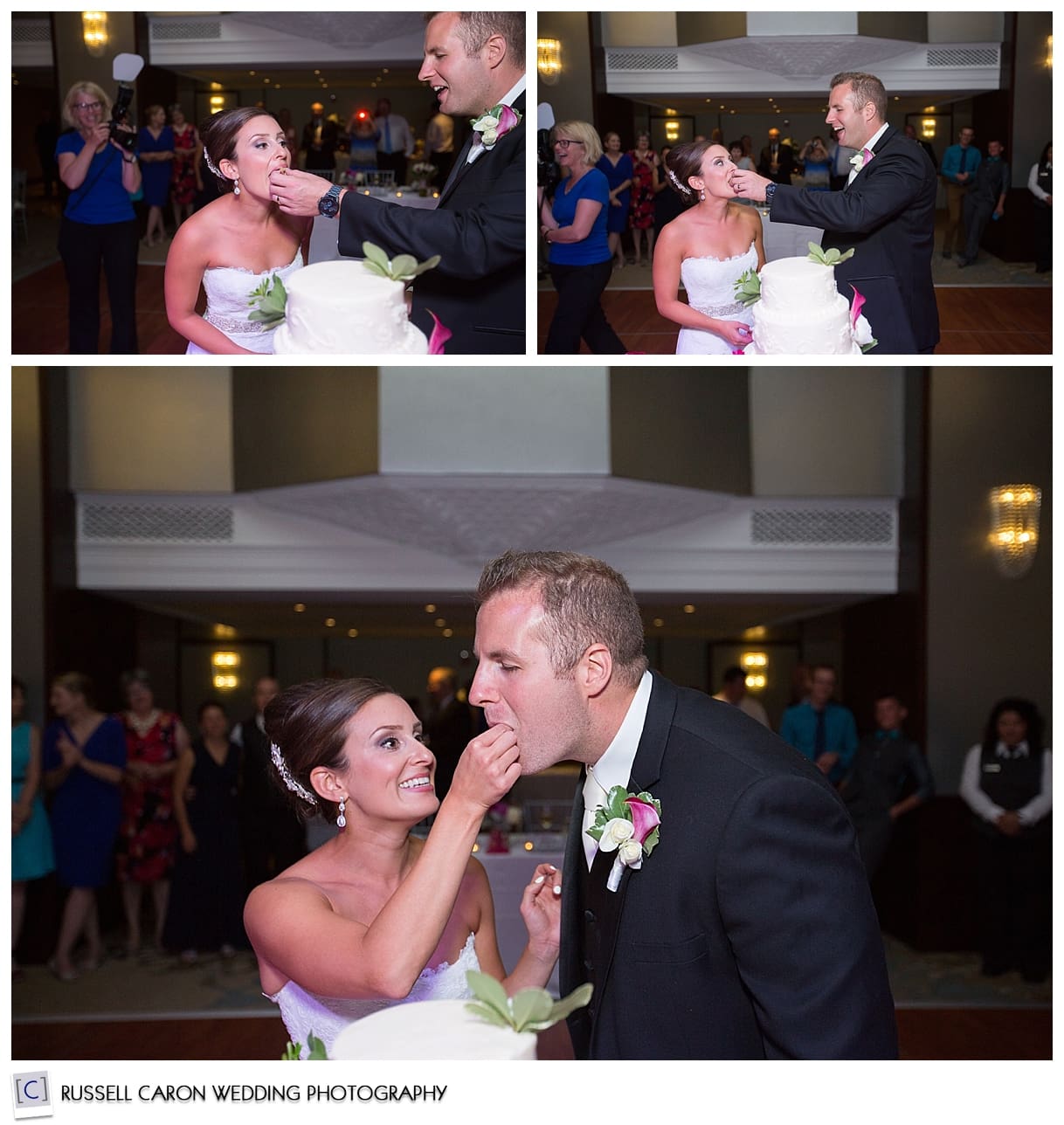 Bride and groom cut the cake