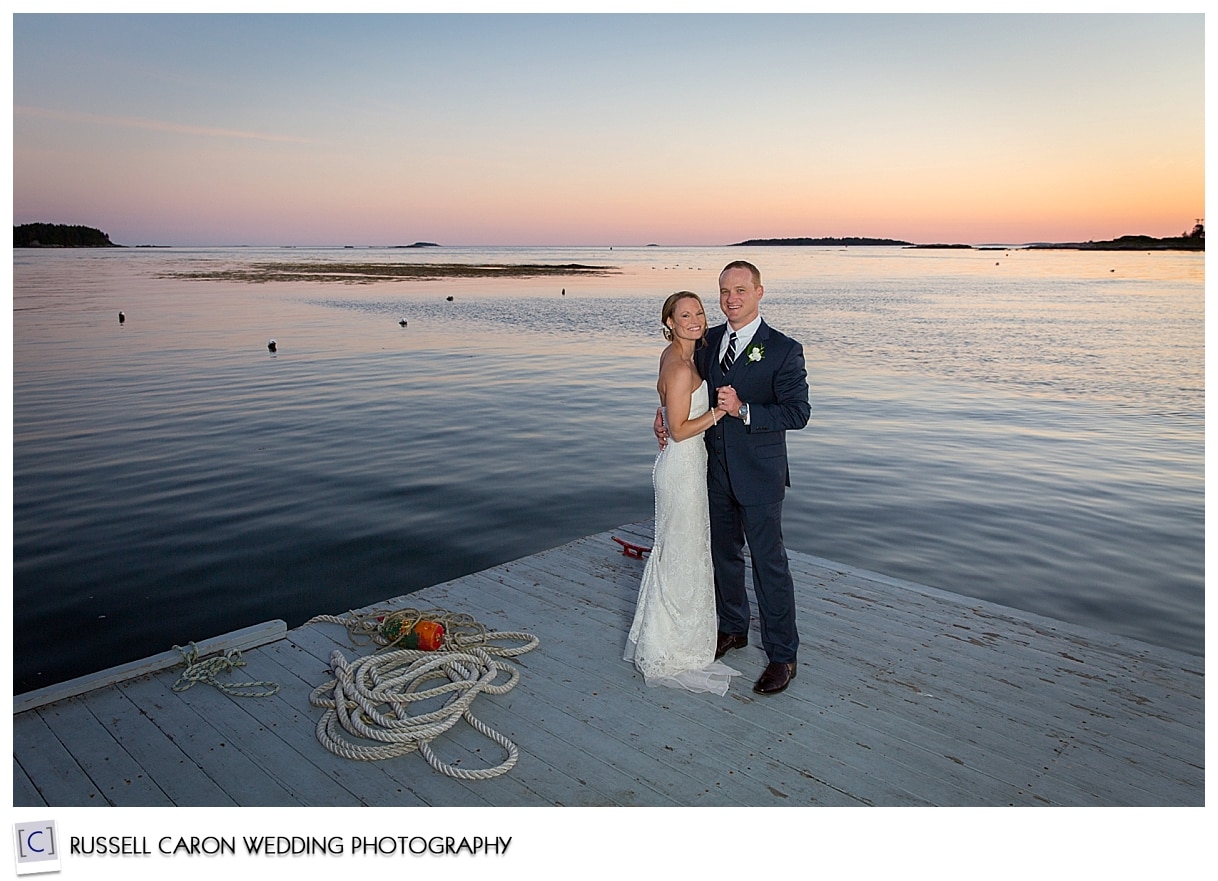 Sebasco Harbor wedding, couple on the dock