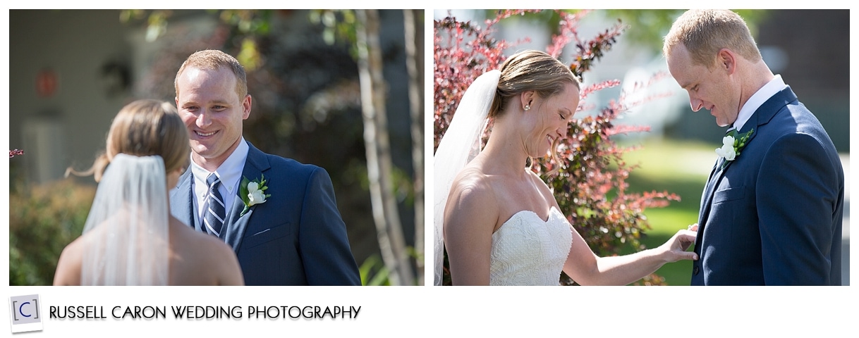 Bride and groom first look photos