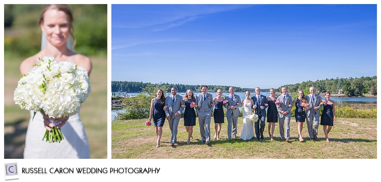 Bride with bouquet, bridal party photos