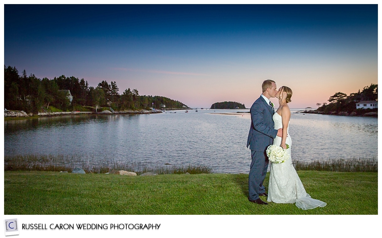 Bride and groom during sunset at Sebasco Harbor Resort