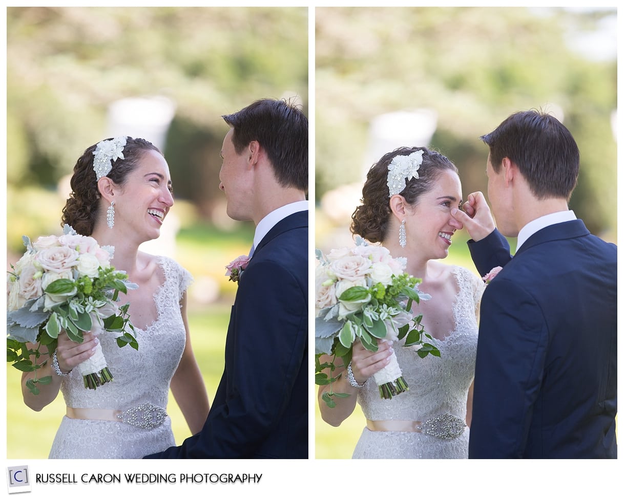 Bride and groom during first look photos