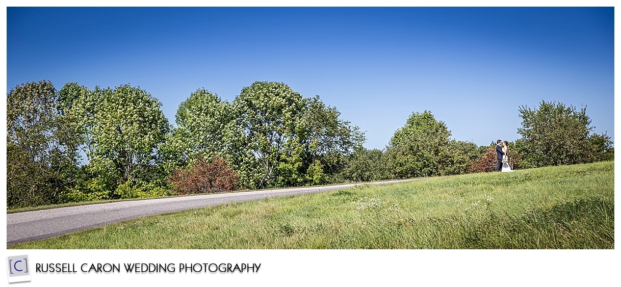 Bride and groom on Pineland Farms campus