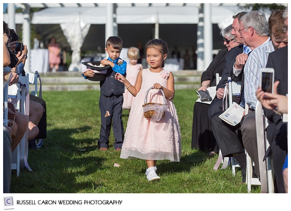 Flower girls and ring bearer during Pineland Farms wedding