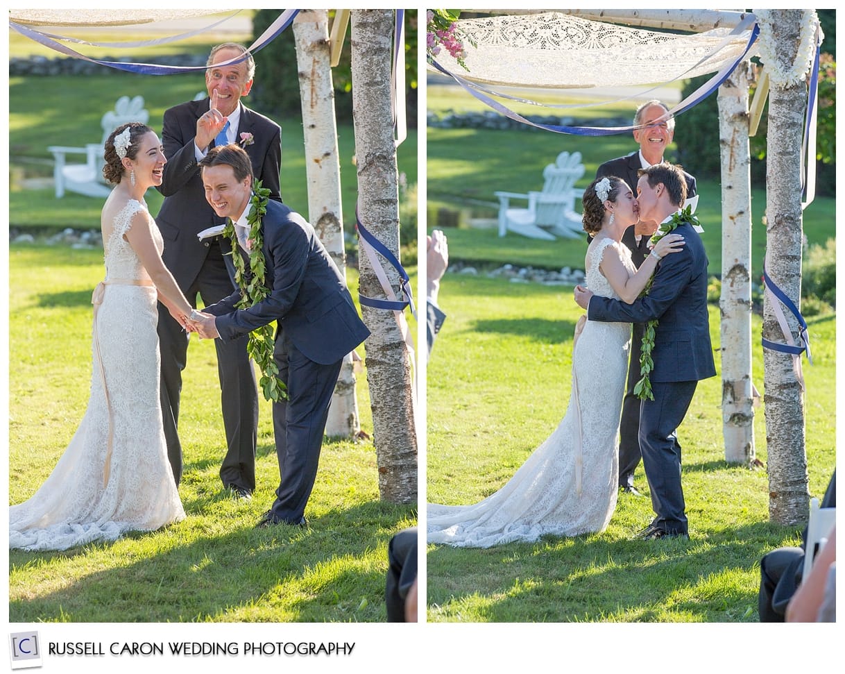 Bride and groom first kiss photos