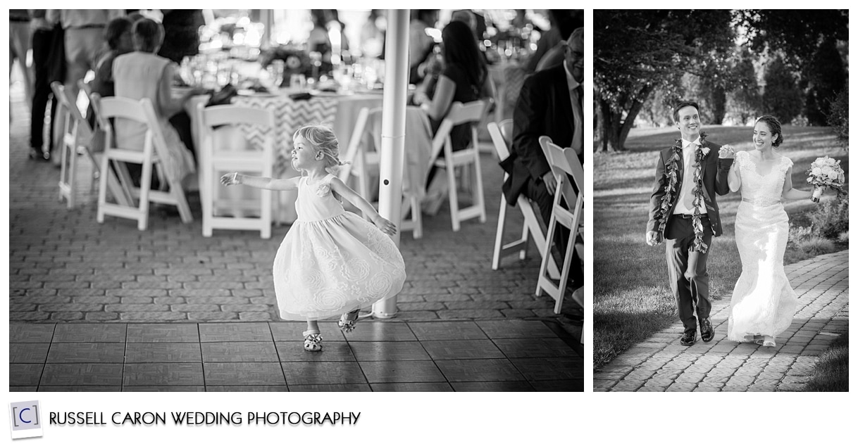 Bride and groom during entrance, little girl dancing