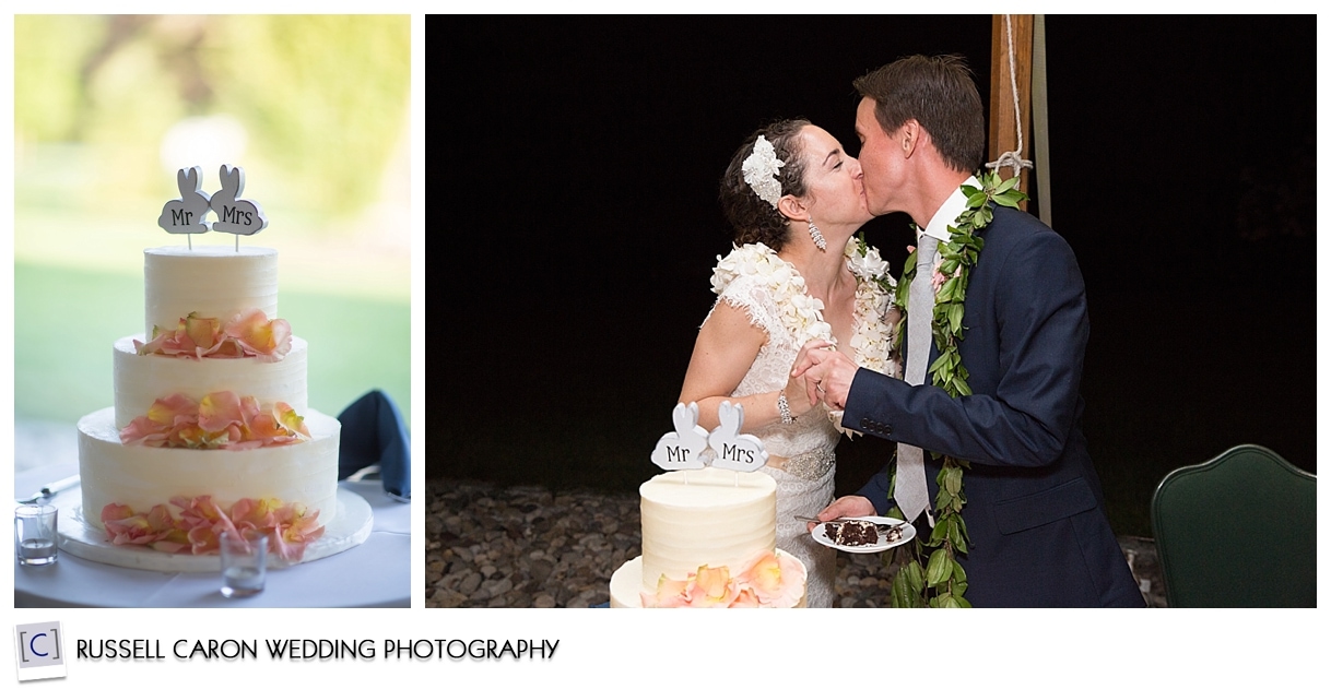 Wedding cake, bride and groom kissing