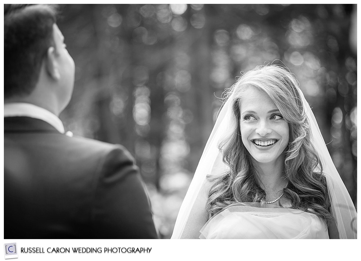 Bride during wedding ceremony, Granite Ridge Estate, Norway, Maine