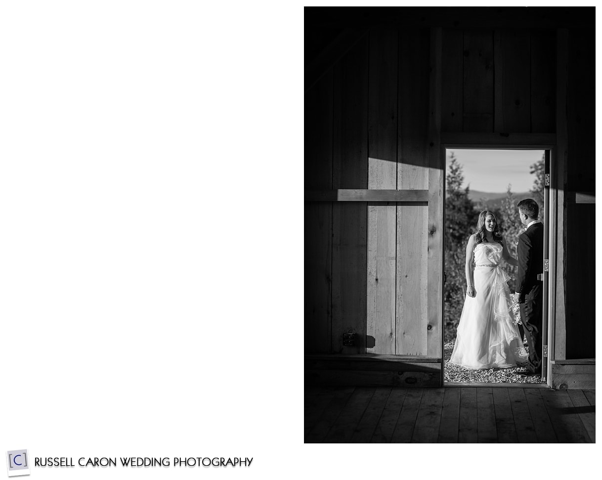 Bride and groom awaiting entrance at Granite Ridge Estate, Norway, Maine