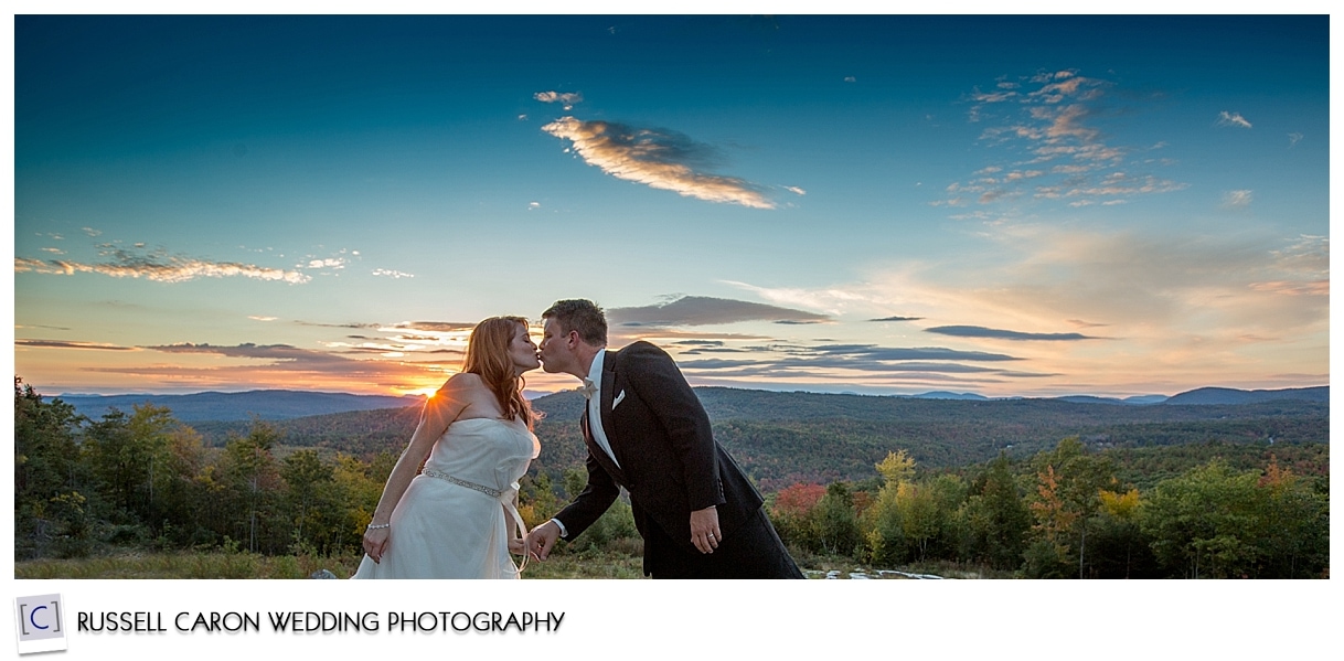 Bride and groom kissing, Norway, Maine