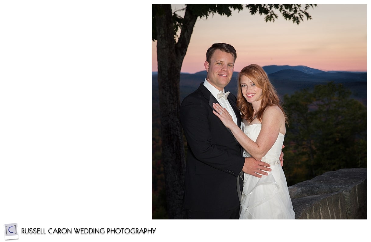 Bride and groom during sunset, Norway, Maine