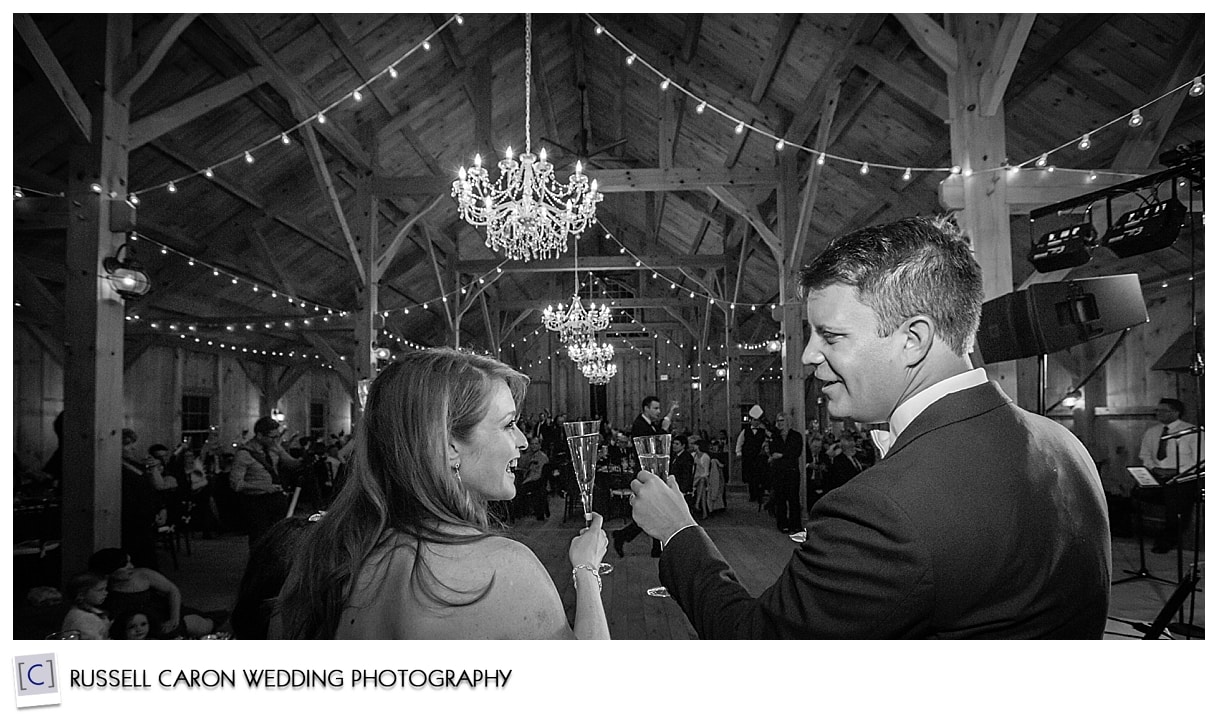 Bride and groom toasting each other