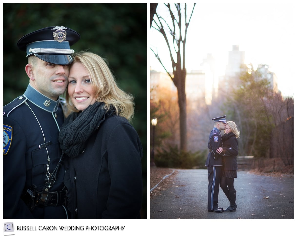 Couple during engagement session in Central Park