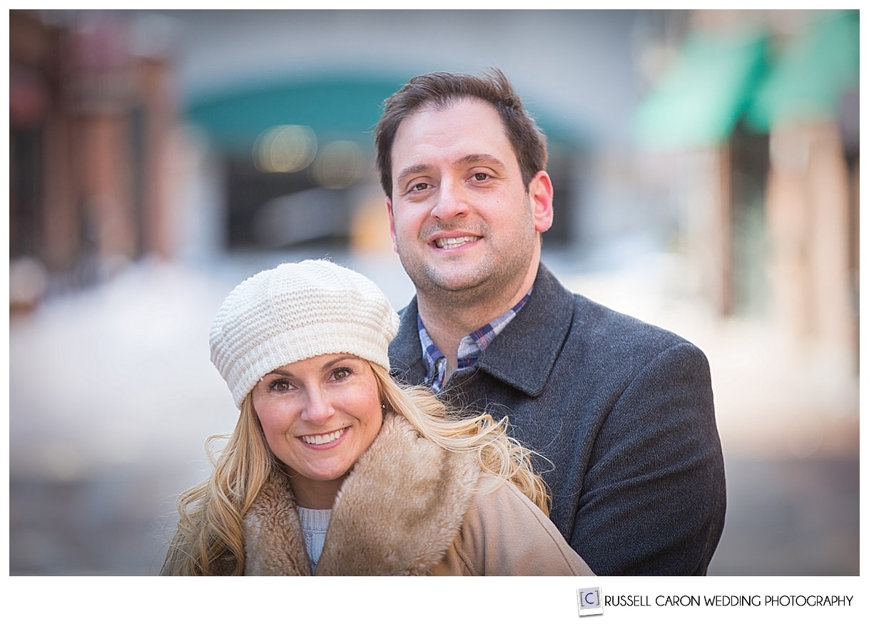 Couple on Wharf Street during Portland Maine engagement session