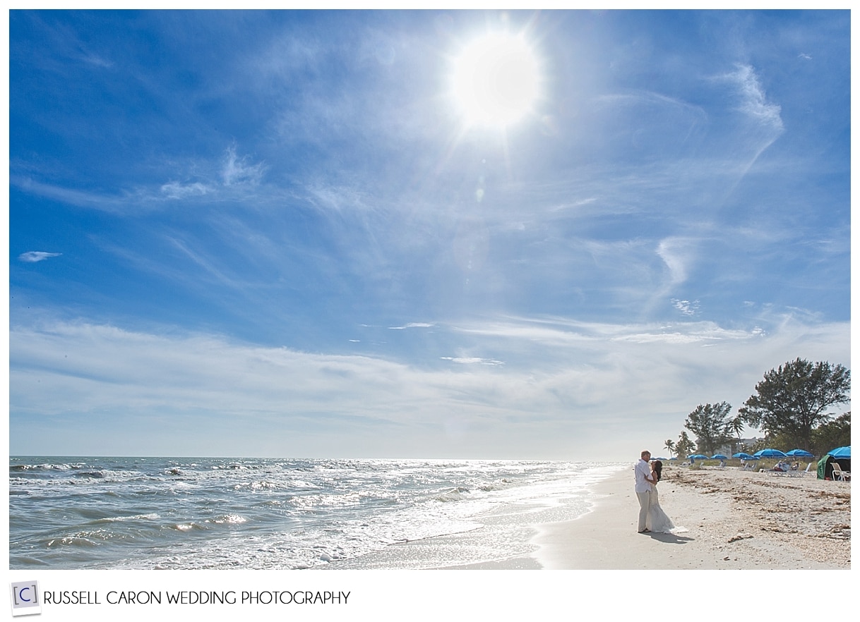 Bride and groom on the beach at Sanibel Island, Florida