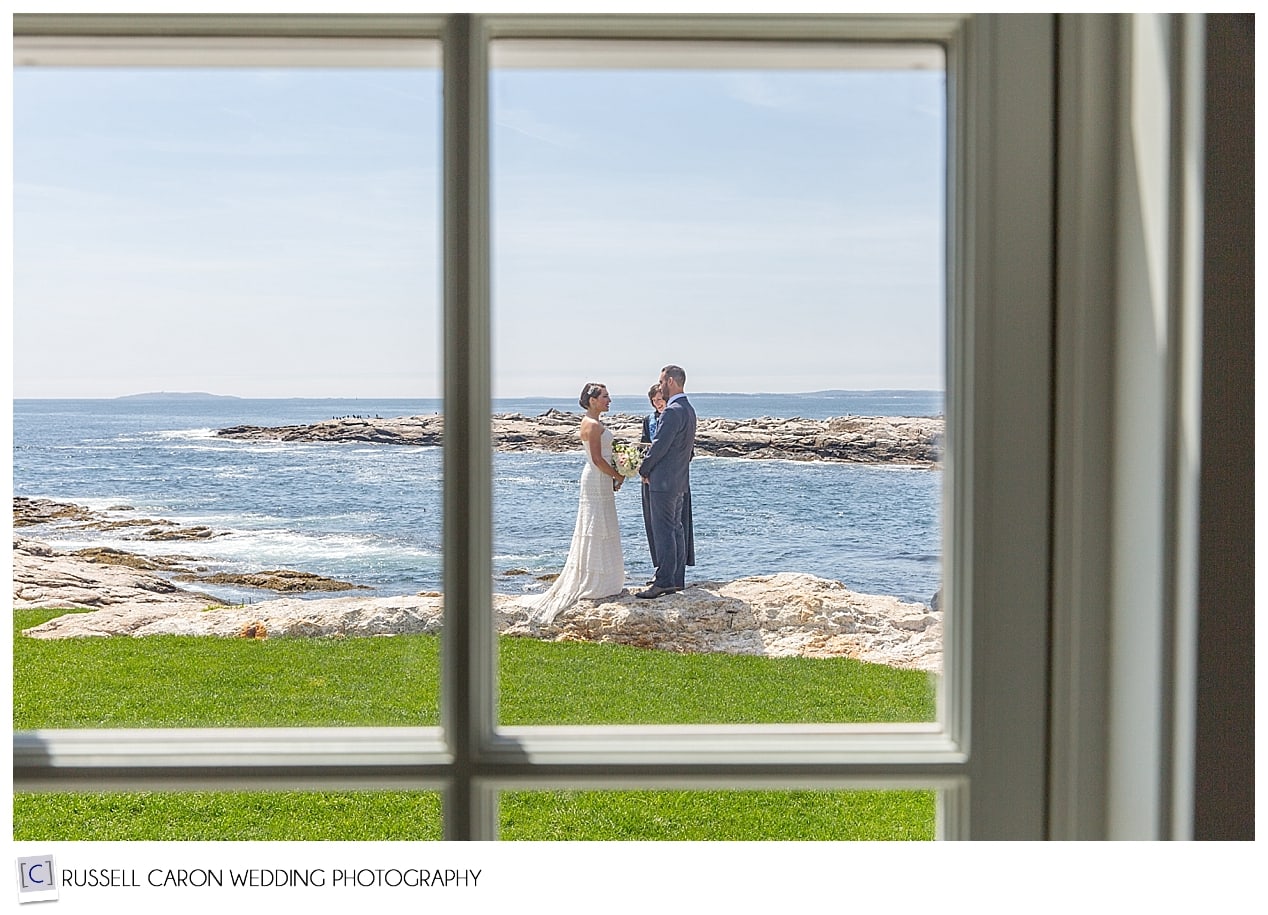 Outdoor wedding ceremony at the Inn at Cuckolds Lighthouse, Boothbay Harbor, Maine