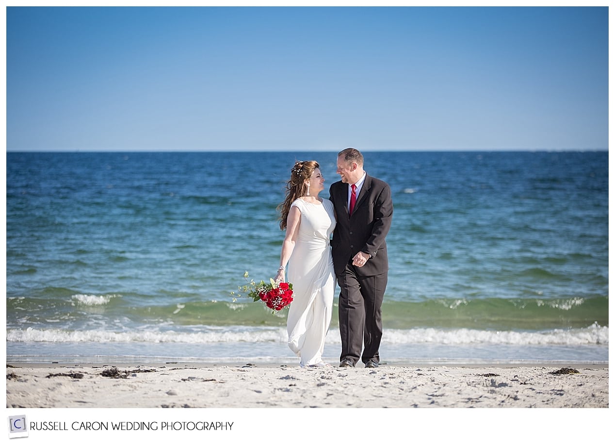 Bride and groom on Crescent Beach, Cape Elizabeth wedding photography