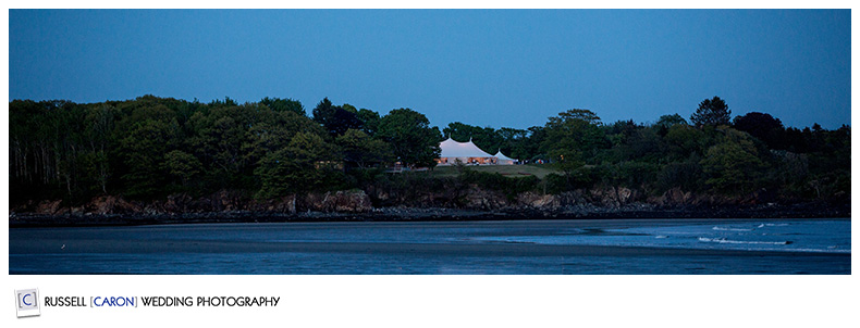 Photo of wedding reception tent at dusk in Cape Elizabeth Maine