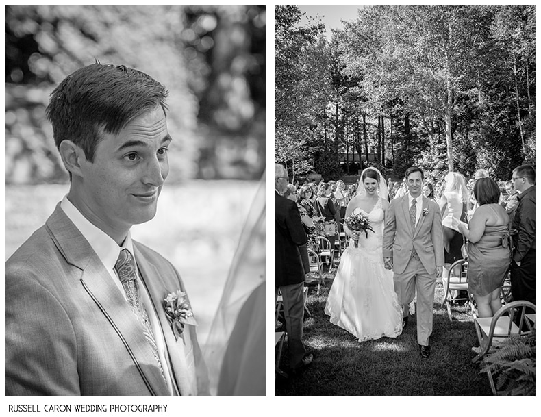 Camden Maine Amphitheater weddings, bride and groom during recessional