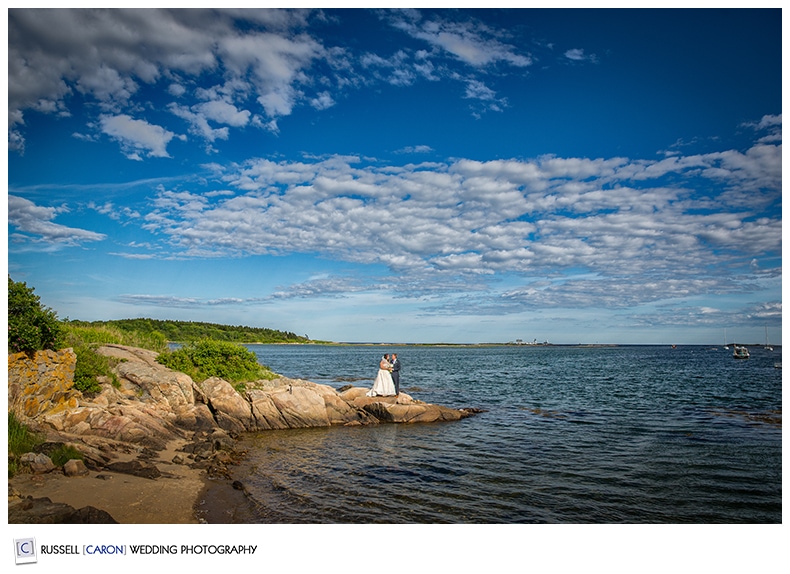 Bride and groom at Cape Porpoise, Kennebunkport, Maine