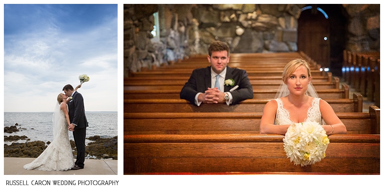 Photos of the bride and groom at St. Ann's Episcopal Church, Kennebunkport, Maine