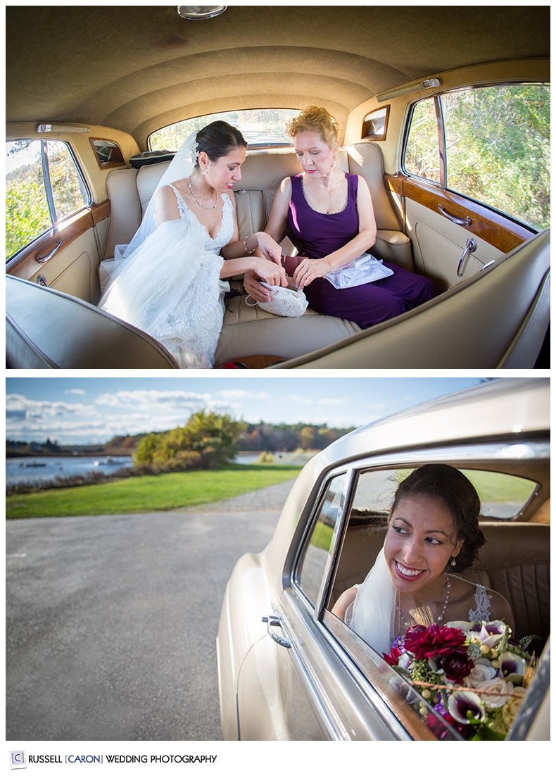 Bride and her mother share a Maine Limo Service Bentley