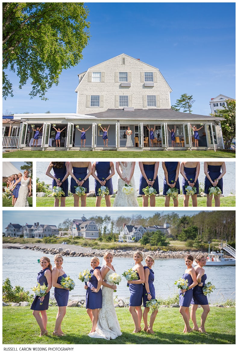 Bride and bridesmaids at the Breakwater Inn, Kennebunkport, Maine