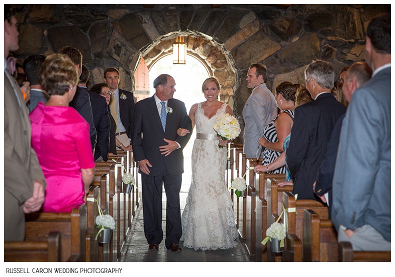 Bride and her father during processional, St. Ann's Episcopal Church, Kennebunkport