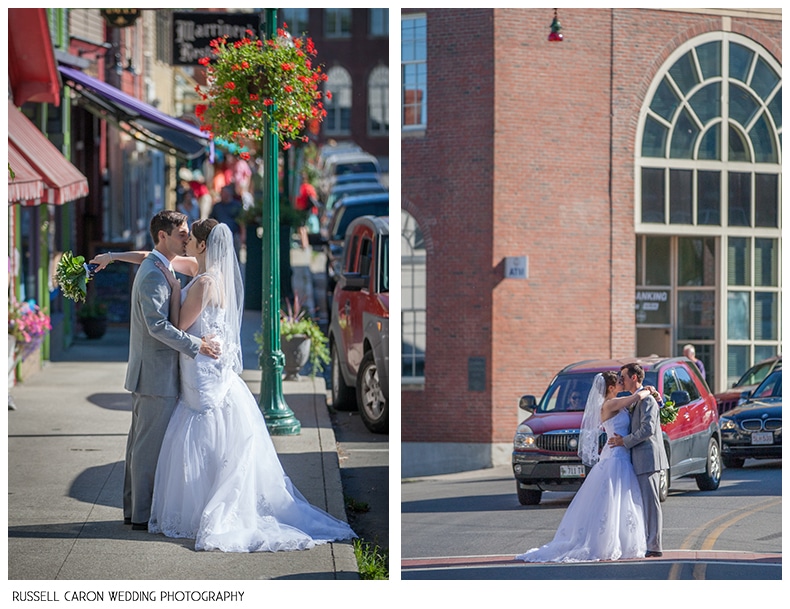 Bridge and groom in downtown Camden Maine